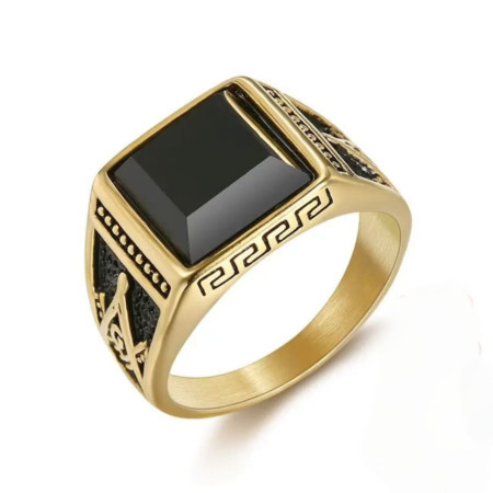 Retro 316L High Quality Black Stone Finger Ring For Men (105)