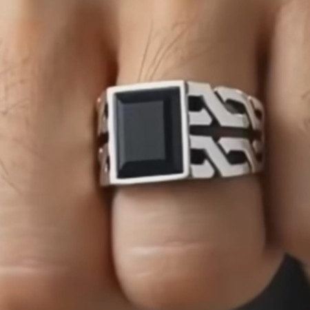 JP Italian Black Stone Finger Ring-(COD-107)